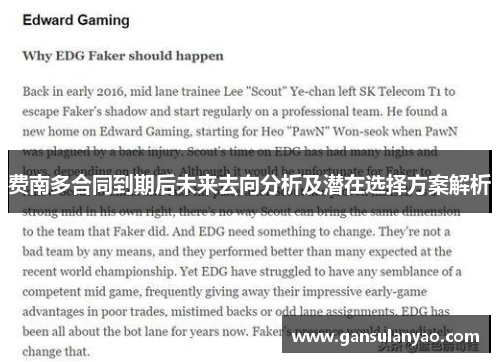 费南多合同到期后未来去向分析及潜在选择方案解析